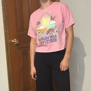 wonder nation Pink Graphic Crop Tee with Sunshine Graphic